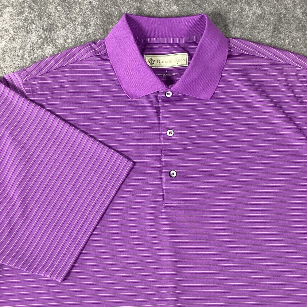Donald Ross Men's Short Sleeve Purple Pin Striped Golf Polo Shirt Size Large